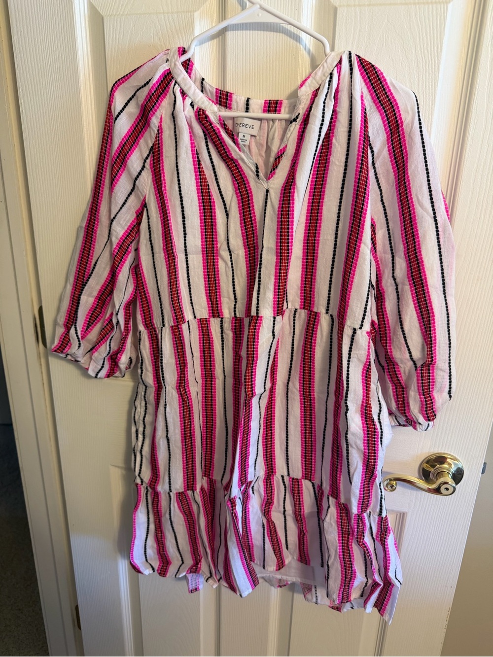 Striped Pink & White Linen Boho Dress